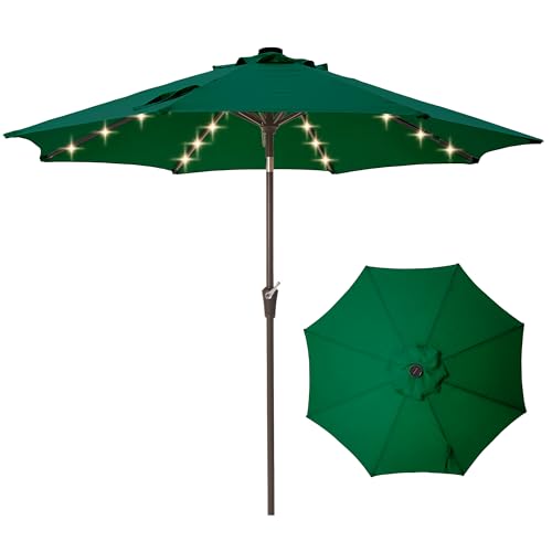 9FT Solar Powered LED Patio Umbrella with Tilt Crank