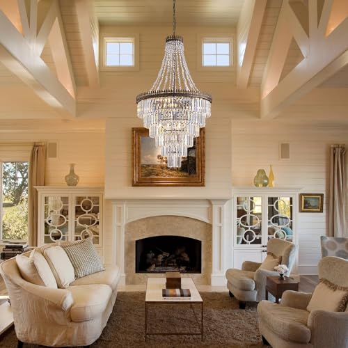 French Empire Vintage Crystal Staircase Chandelier (D28"H48"- Antique Bronze)
