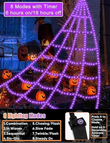 Halloween Decorations Outdoor Spider Web Lights (Purple-550LED-16.4FT-without Spider)