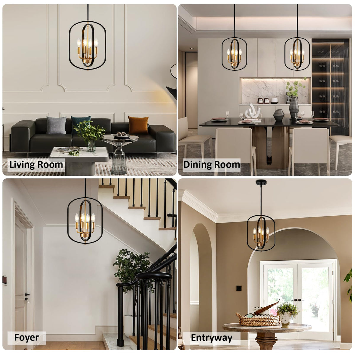 Black and Gold Chandelier for Dining Room Light Fixture (4 Light Black Gold)