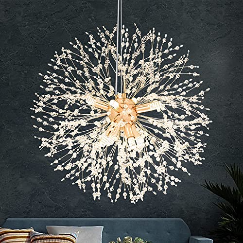 Modern Crystal Chandelier Light Fixture Gold Firework Dandelion LED Bedroom Kitchen Island Pendant Ceiling Chandeliers for Living Room Dining Room