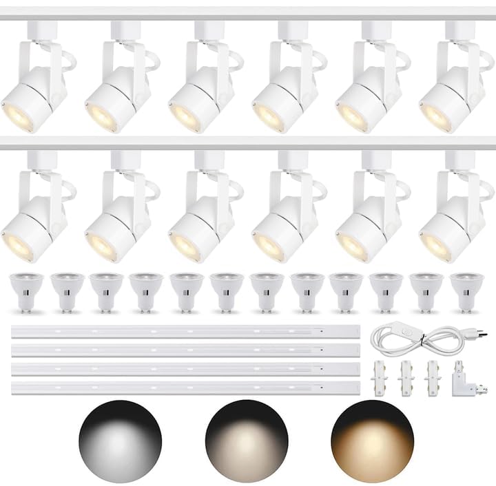 Track Lighting Kit with GU10 10W 3CCT H‑Type 13.12FT Rails White 12 Lights (White)
