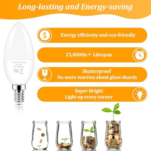 E12 LED Candelabra Light Bulbs 40W Equivalent (2700k Warm White / 12 Pack)