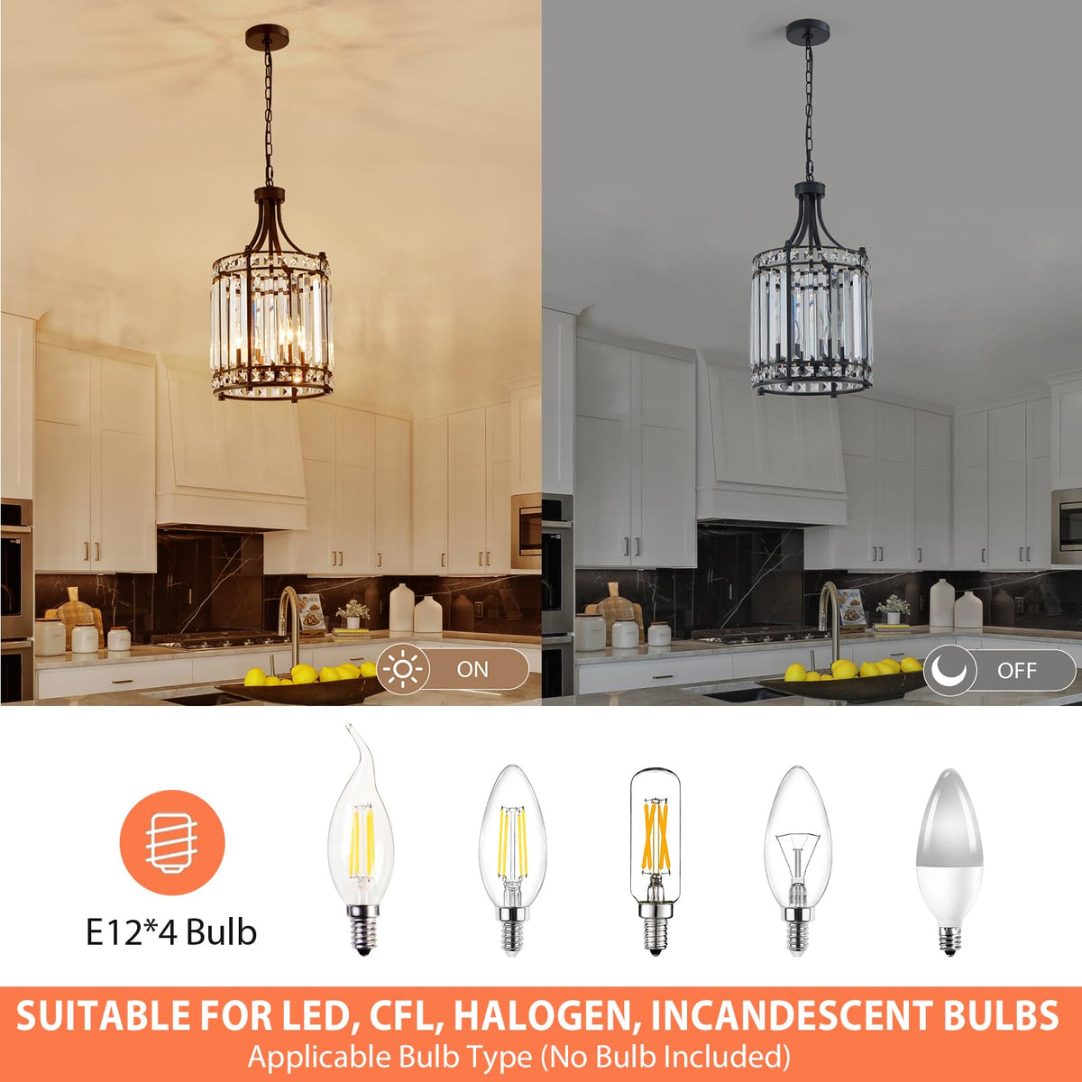 Lantern Crystal Chandeliers for Dining Room (Black)