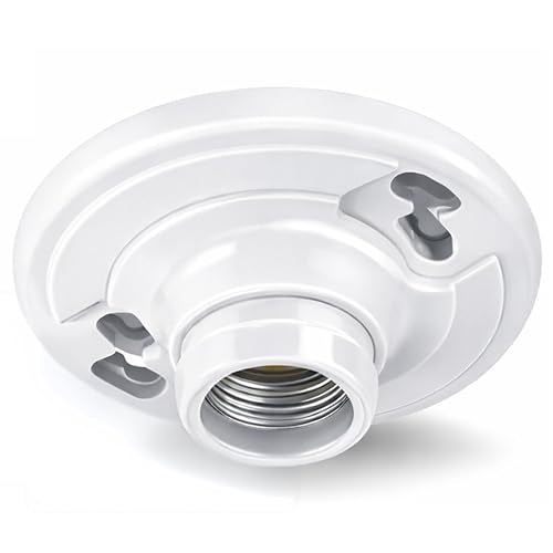 10 Pack) Keyless Plastic Lamp Holder, Medium Base E26 Ceiling Light Socket, One-Piece Outlet Box Mount, 660W UL Listed, Socket Holder for LED Incandescent Bulbs, Utility Lamp Socket Replacement (Plastic Keyless)