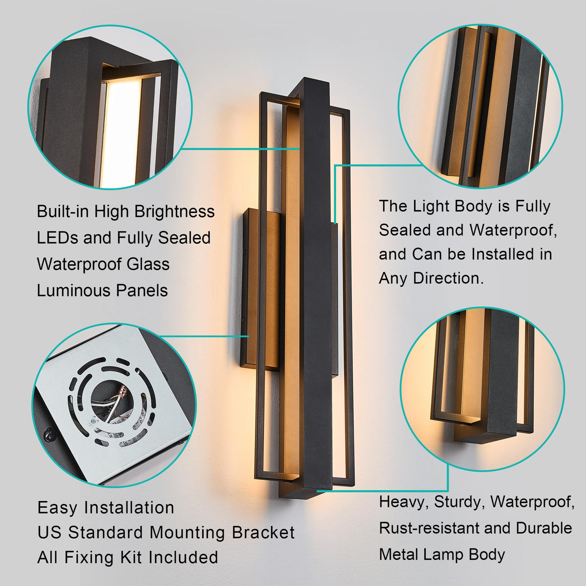 23 inch Modern Large Outdoor Waterproof LED Wall Light (1Pack Large 23"H 25W Black)