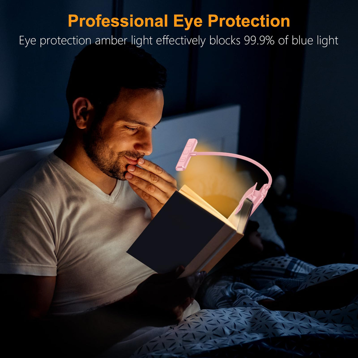 19 LED Rechargeable Book Light for Reading in Bed (Pink)