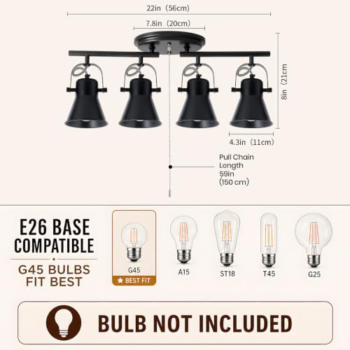 4 Light Black Track Lighting with Pull Chain (4-Light / Black Pull Chain)