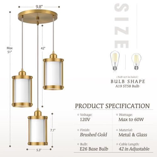 Brushed Gold 3 (Gold + Milk Glass / 3-Light Ceiling Chandelier)