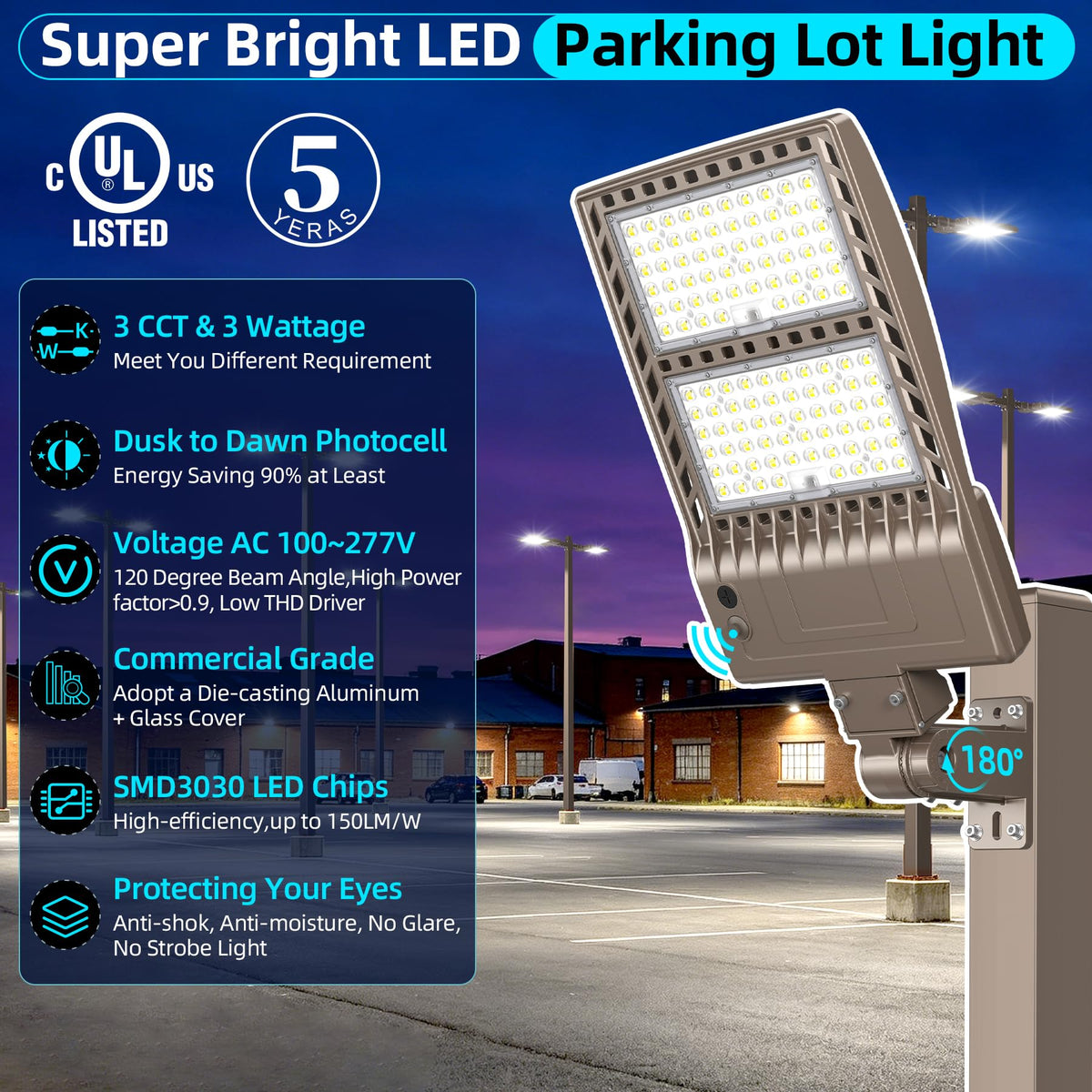 8Pack 400W LED Parking Lot Lights Dusk to Dawn Outdoor Street Area Light