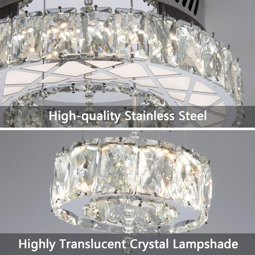 Modern Glam Ceiling Chandelier Bedroom Light Fixtures Crystal Flat Sloping Ceiling Lights for Hallway Kitchen Dining Room Dimmable Light with Remote Silver (12 inch / Silver)
