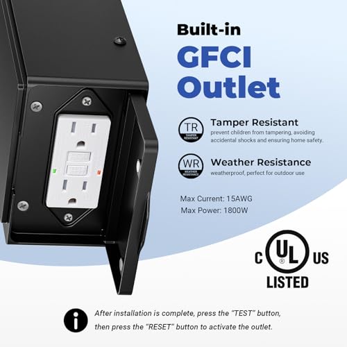 Exterior Lighting Fixtures with GFCI Outlet (Black / D2D 1-Pack)