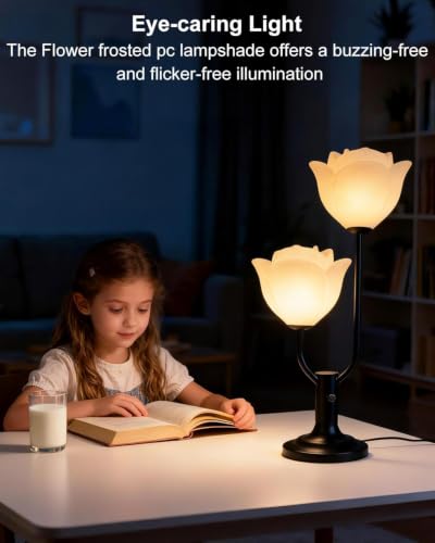 Black Flower Table Lamp Dimmable Floral Modern Nightstand Lamp (13-Black-Flower-2U)