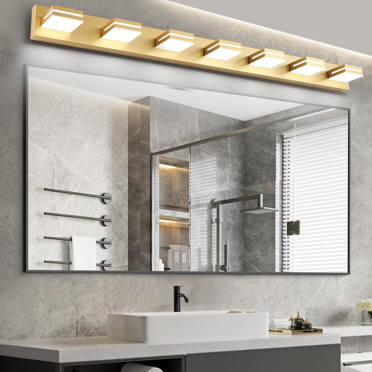 LED Modern Bathroom Vanity Light Fixtures (7-Light, 55-Inch / Gold, White)