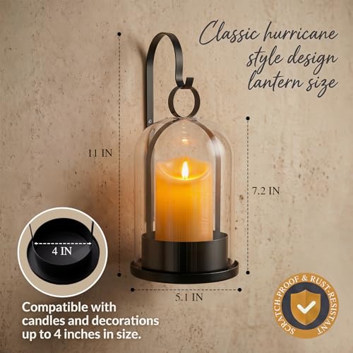 Black Glass Lanterns Wall Candle Sconces Set of Two (Black)
