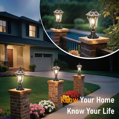 Outdoor Post Caps Light with Solar Powered 17.71" Solar LED Column Caps Lamps Rustic Bronze Fence Pillar Lamps IP65 Waterproof Deck Post Bollard Lighting Lawn Landscape Lawn Garage Yard Path Lamps