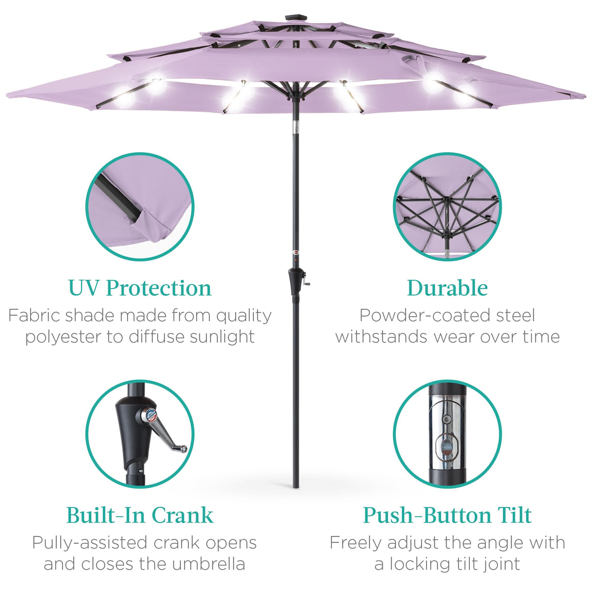 10ft 3 Tier Solar Patio Umbrella (10ft / Lavender)