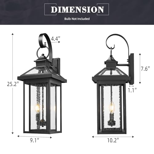 Medium Outside Wall Light Fixture (Black - Seeded Glass / 25.2 Inch - No Function)