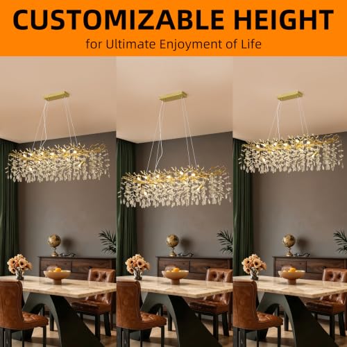 Modern Crystal Tree Branches Chandelier (Gold / Rectangular 47.5")