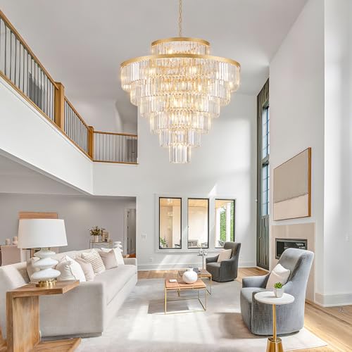 Gold Crystal Chandeliers 28 Lights 40" Luxury Round Chandelier (Gold / Extra Large-39.4”)