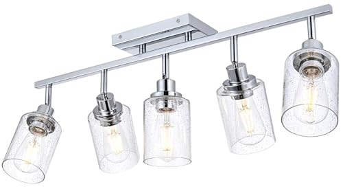 5 Light Chrome Track Light Fixture Ceiling Track Lighting Kit with Seeded Glass Track Lighting Heads Ceiling Vanity Light (Chrome / 5-Light)