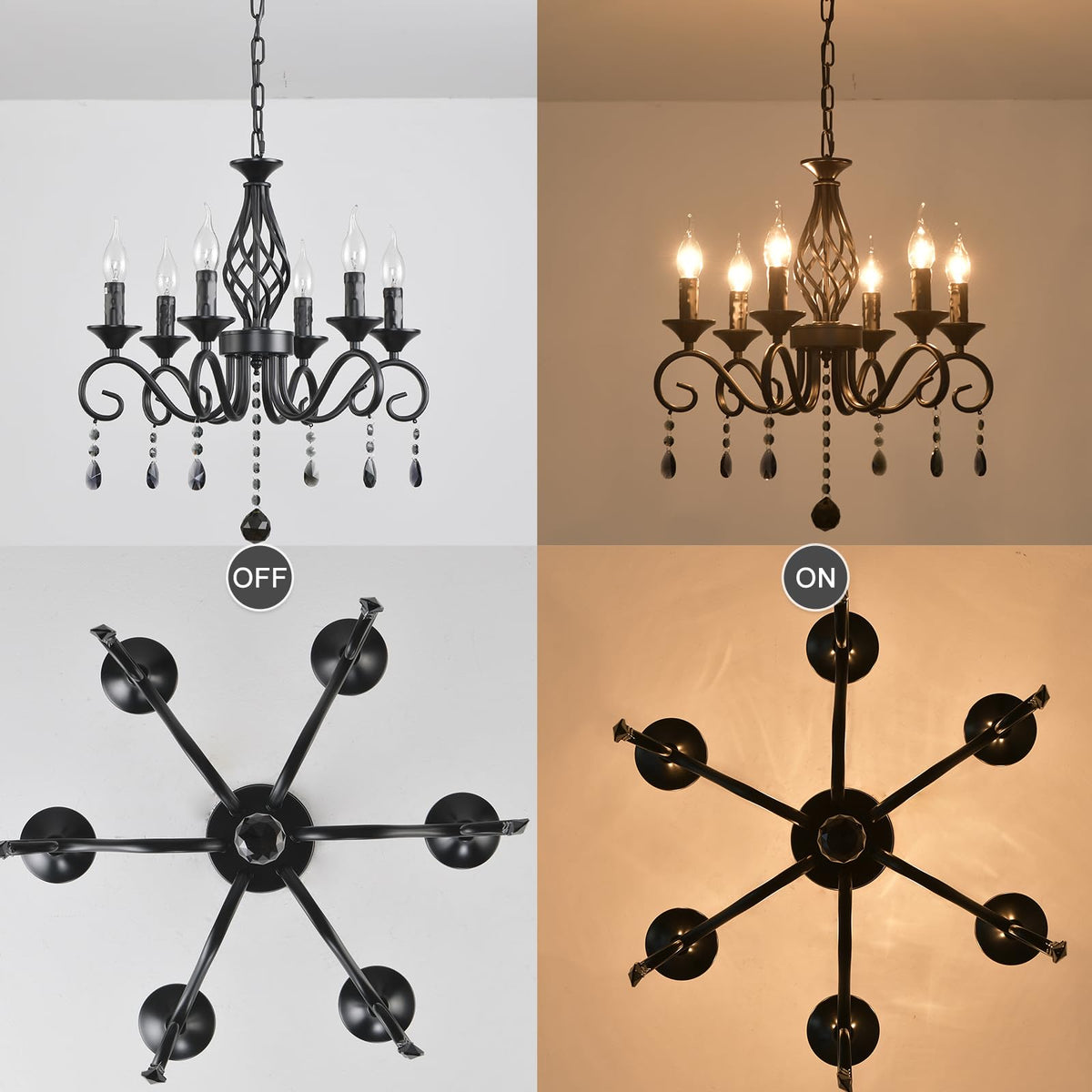6 Light Black Crystal Chandelier (Black/6 Lights/Crystal)