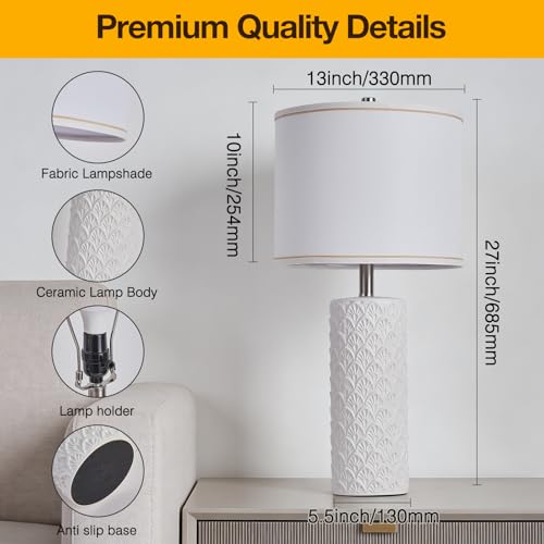27" Farmhouse Table Lamp Set of 2 for Living Room Bedroom (White3 / 27")