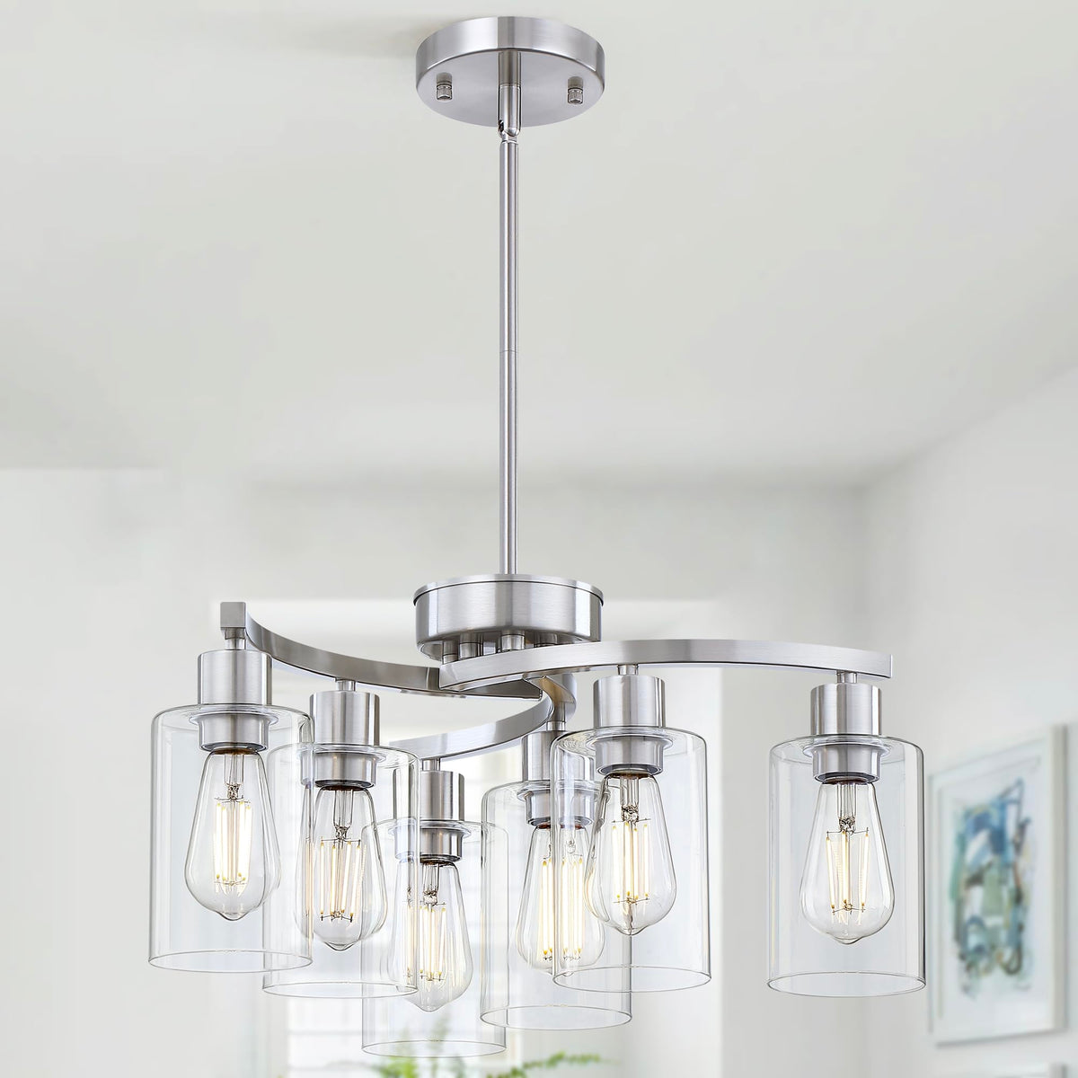 6 Light Modern Chandelier (Brushed Nickel)