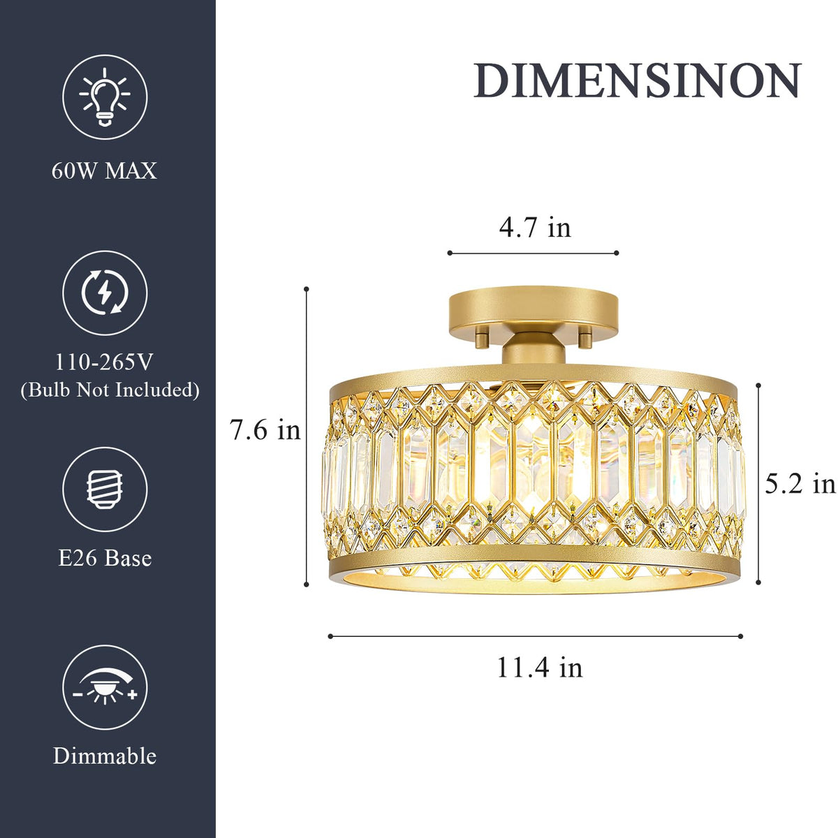 Crystal Gold Ceiling Light (Gold / 11 Inch)