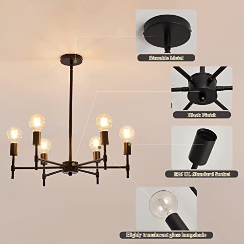 6 Ceiling Light Black Sputnik Chandelier Metal Modern Semi Flush Mount Fixture Pendant Lights Industrial Farmhouse for Bedroom Kitchen Dining Room Living Room Laundry Room E26 Base (Black5)