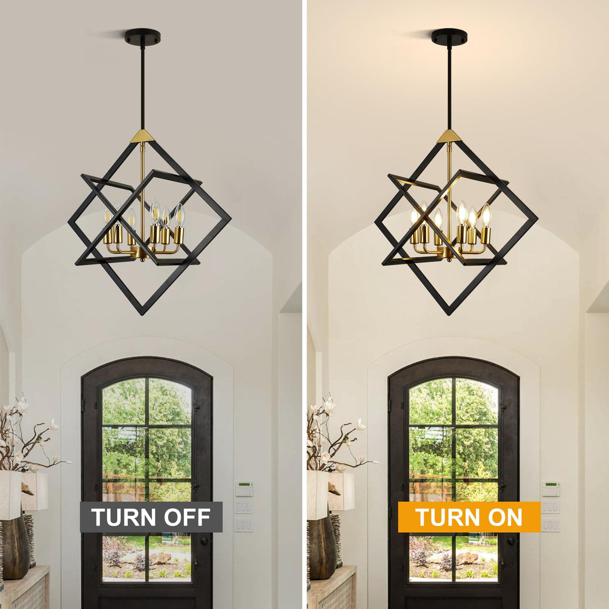 24" Modern Black and Gold Chandelier (Black and Gold-24"(No Assembly Required) / 6-Light)