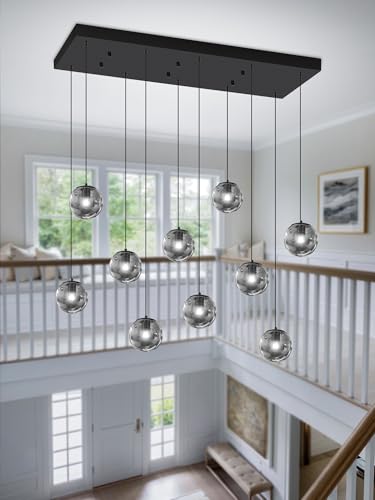 Rectangular Chandelier Smoke Gray Chandelier for Dining Room Large Chandeliers for High Ceiling 10 (Smoke Grey / Rectangle 10-Light)