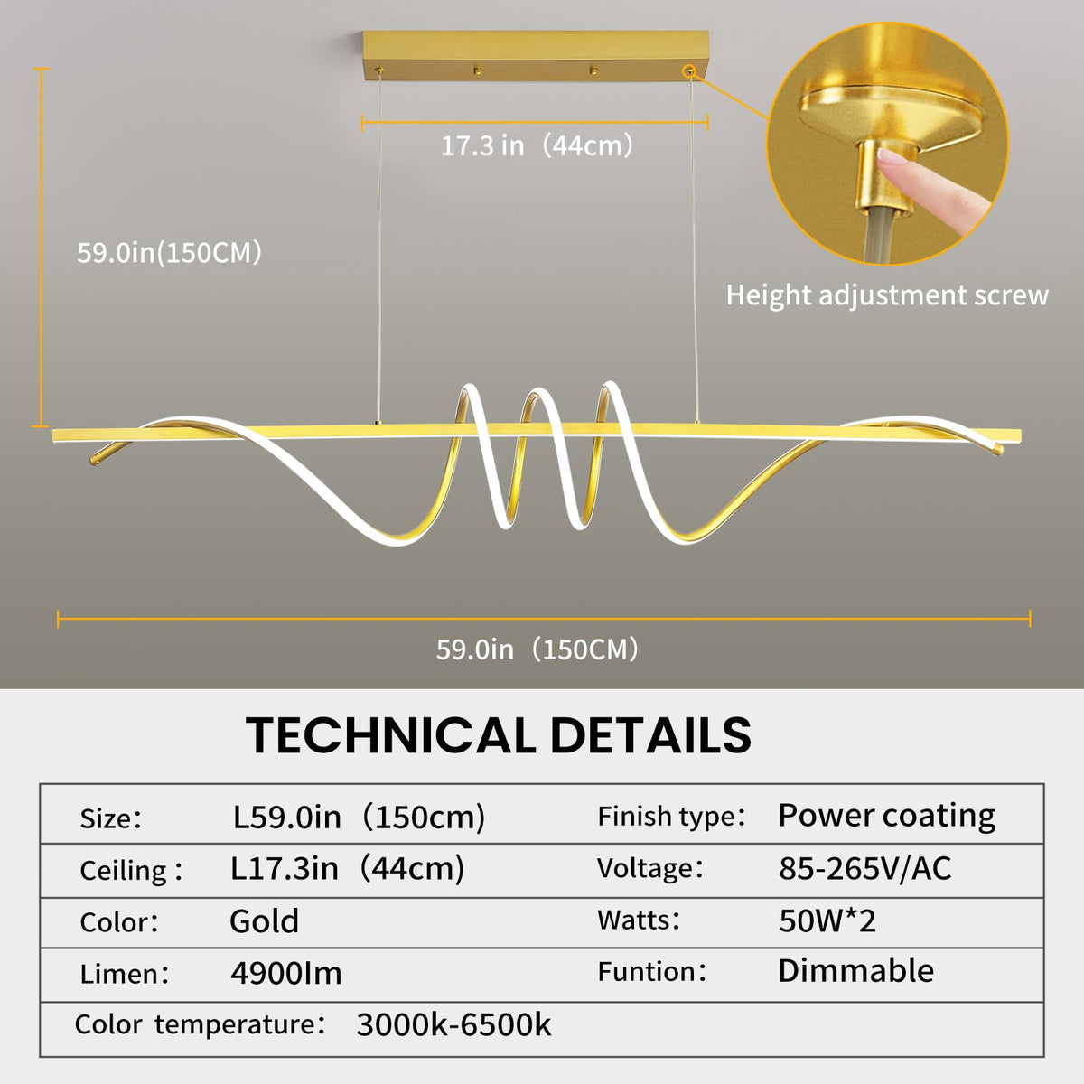 Modern Design Dimmable Desk Linear Pendant Light (B / 57IN)