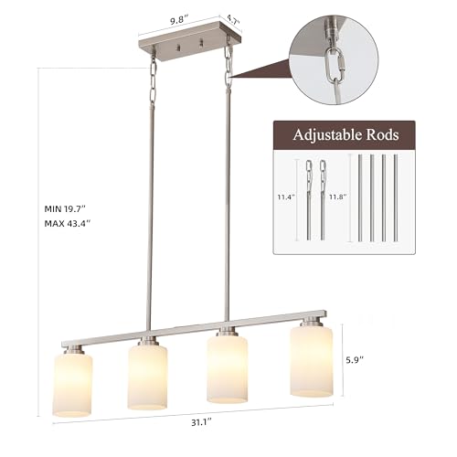 Island Light for Kitchen (Brushed Nickel / 4 Light + Milk Glass)