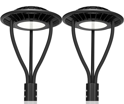 2 Pack LED Post Top Light ETL Listed 100W 80W 60W Adjustable Outdoor Pole Lights with Photocell IP65 Waterproof Post LED Fixture 5000K for Garden Yard Street Lighting