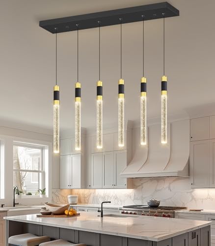 6 Lights Modern Rectangular Chandeliers for Living Room LED Dimmbale Light Fixture Entryway High Ceiling Light Pendants Lighting for Dining Room (6 lights Rectangular)