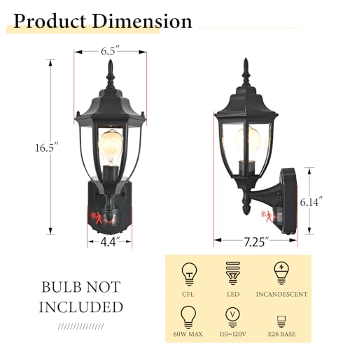Porch Lights Outdoor Motion Sensor Wall Sconce Anti (Black / Standard - 2 Pack)