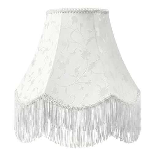 White Bell Fringe Lamp Shade (White Tassels — 1 Pack / Medium — 6" x 13" x 10.6")