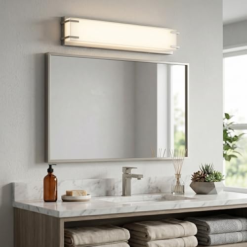 LED Bathroom Light Fixture Over Mirror 16" Vanity Light with Milky White Lampshade 4000K Daylight Brushed Nickel Bath Bar (Brushed Nickel / 16inch)