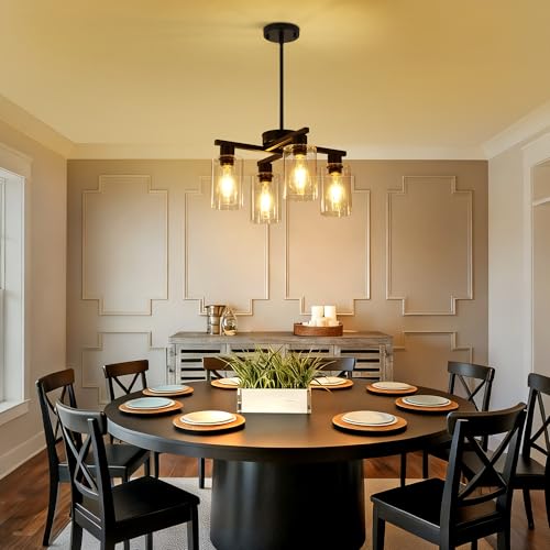 4 Light Black Farmhouse Chandelier (Black / 4-Lights/D18 '')
