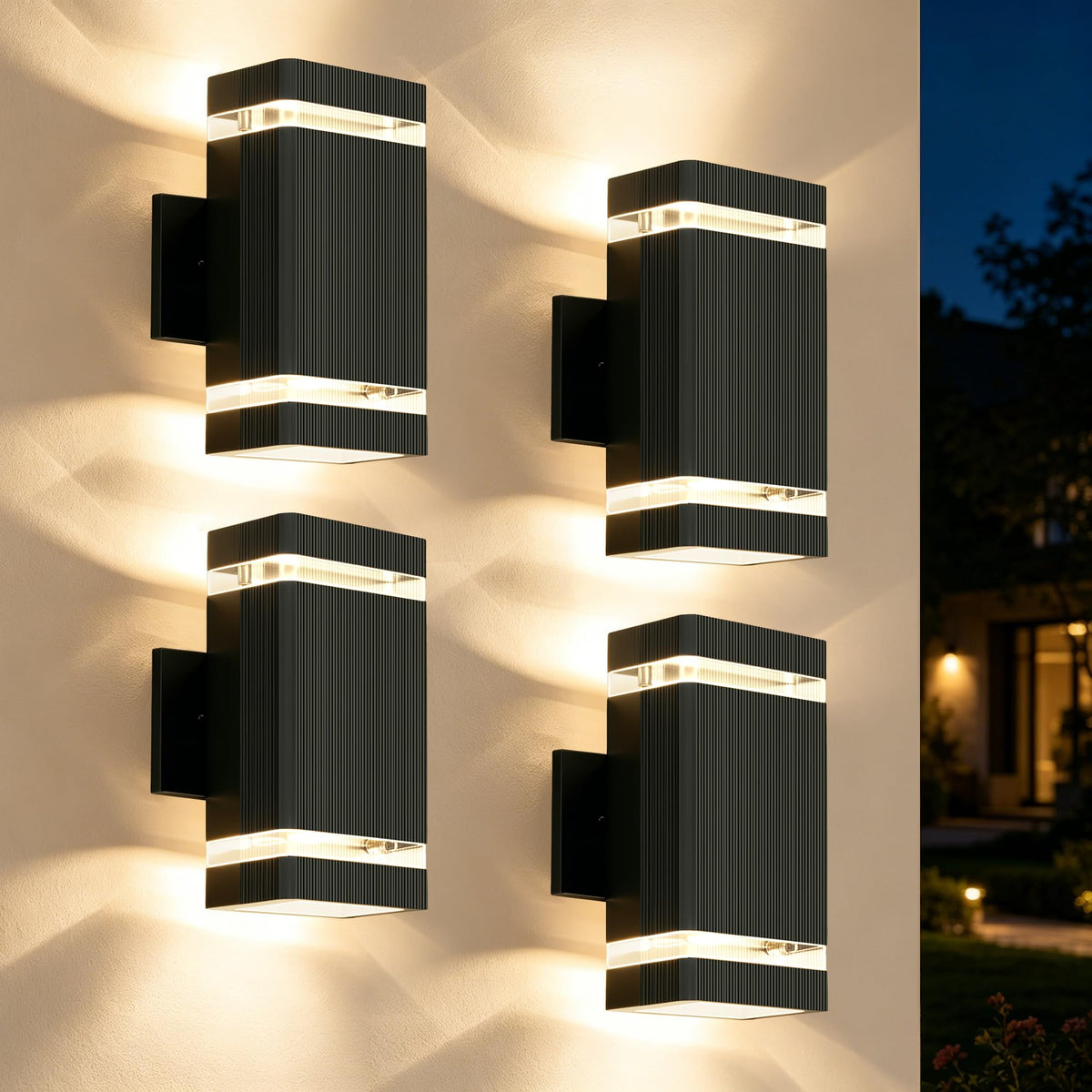 4 Pack Outdoor Wall Lights (1 Layer / 4 Packs-Black)