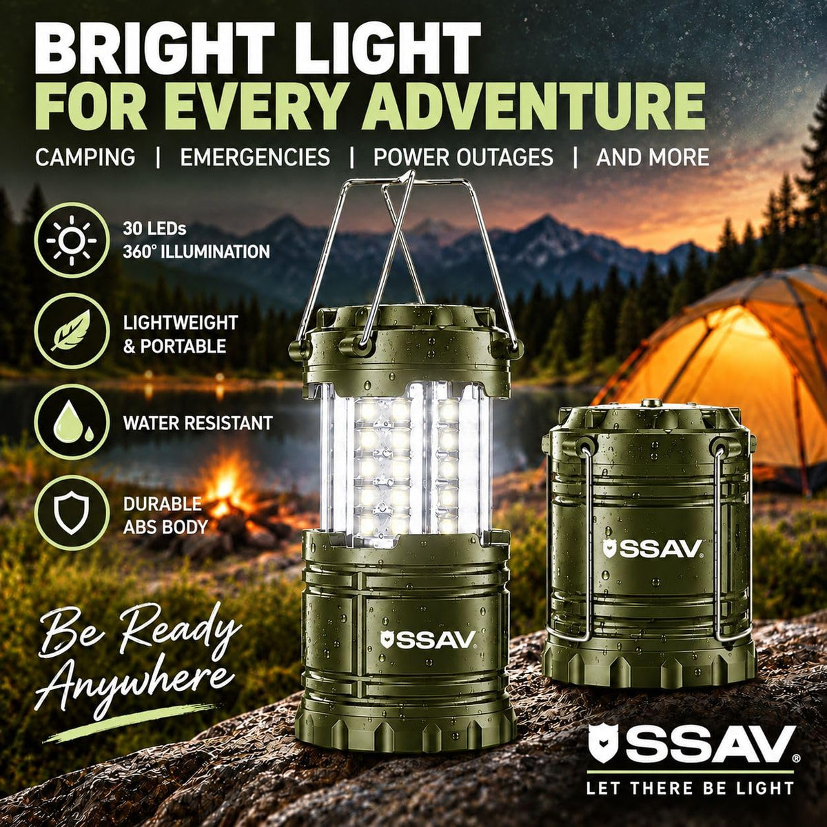 2 Pack Olive Green LED Lanterns (2 Pack Olive Green)