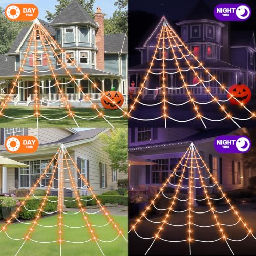 Halloween Decorations 16.4Ft Spider Web with LED Lights & 59" Giant Spider