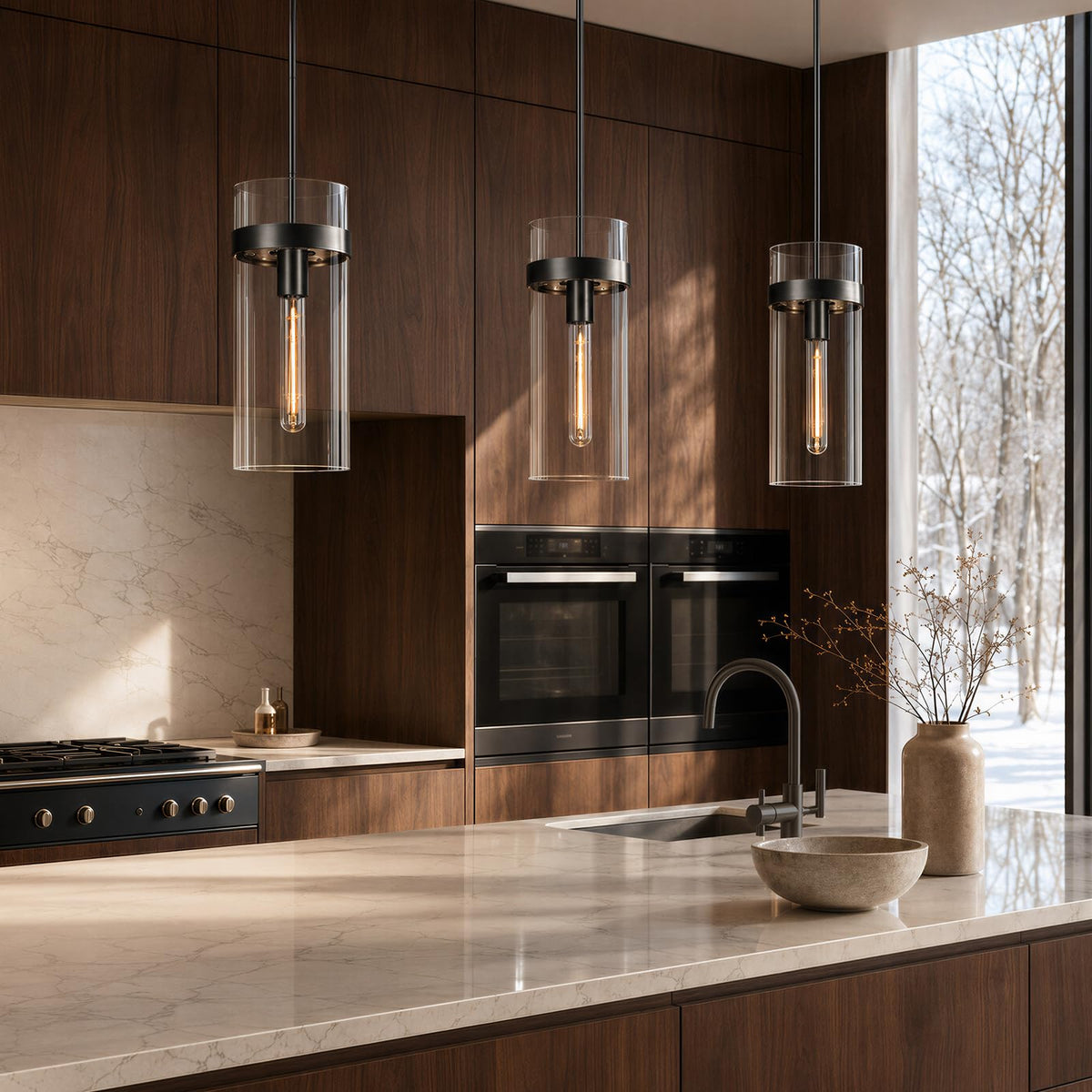 6 Inch Black Pendant Lights Kitchen Island 2 Pc (Black-6-IN-2PC)