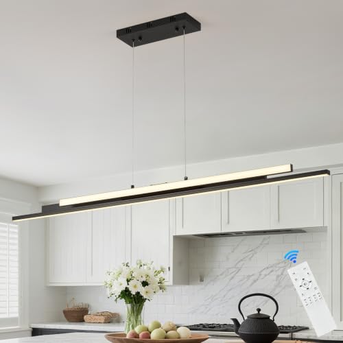 Modern 3 LED Linear Pendant Light 52 inch Black Island Light Dimmable (Black / 52'')