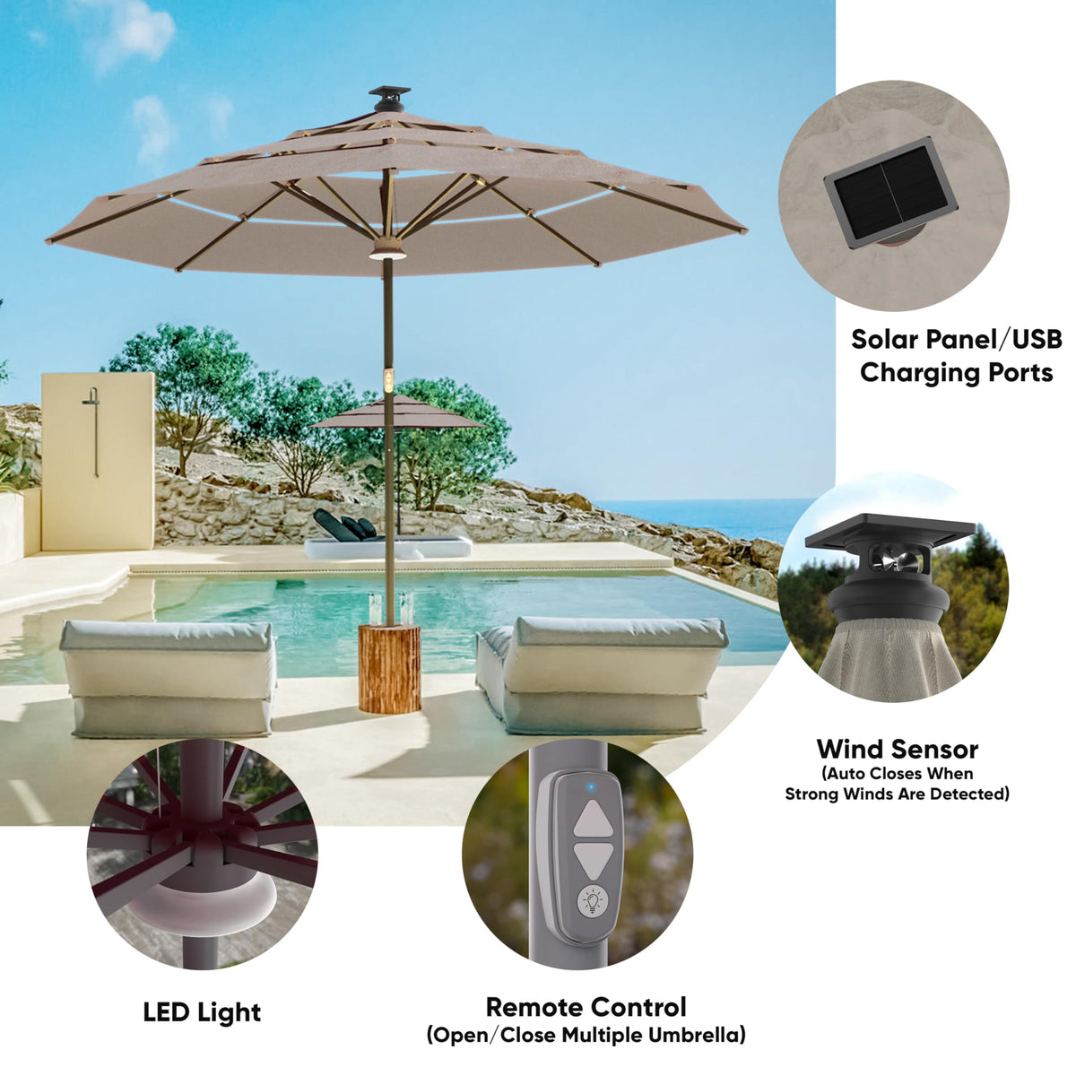 Height 2 Series 11t Motorized Patio Umbrella with Remote