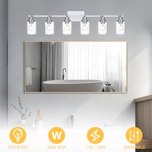 6 Light Track Lighting Kit Ceiling Kitchen Track Lighting Fixtures Chrome Bathroom Vanity Wall Lights with Clear Glass Multi (Chrome / 6-Light)
