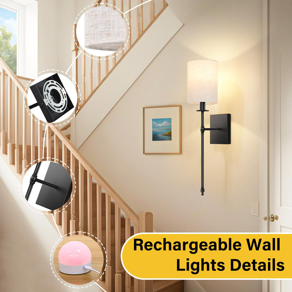 24 inch Battery Operated Wall Sconce Set of 2 (24.8 inch / Flax and Black)