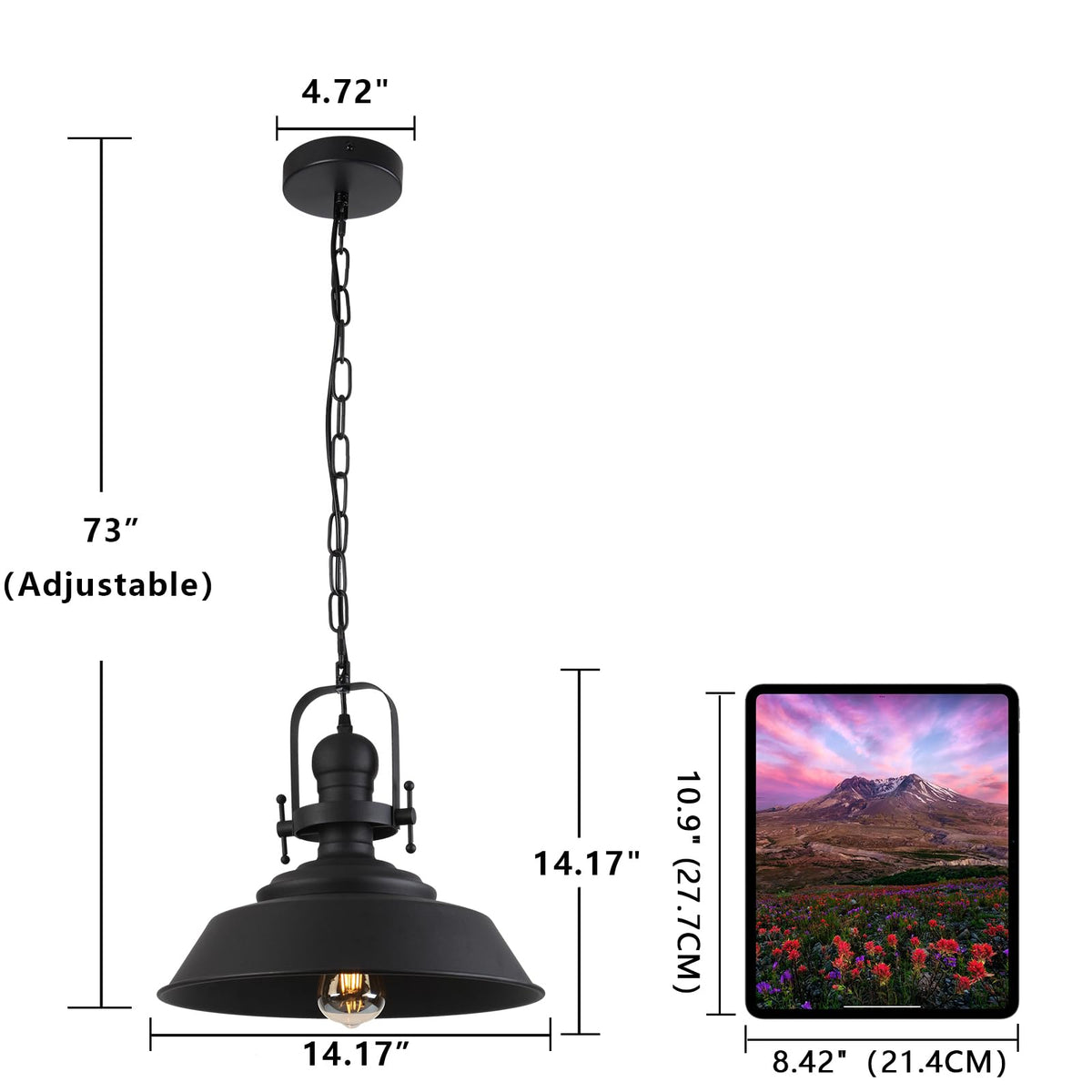 14" Farmhouse Black Pendant Light for Kitchen Island (Black)