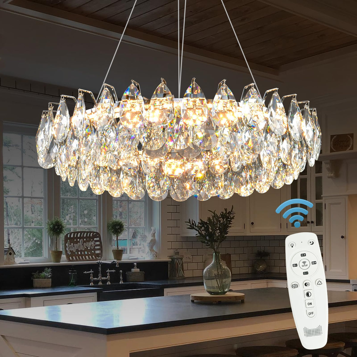 Modern Round Crystal Chandelier 24 Inch Chrome Dimmable LED Crystal Ring Chandelier 4 (6801-60 Chrome)